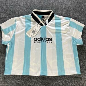 Adidas Women Tiro Colorblock Cropped Tee Size L White/Light Aqua World Cup NWT